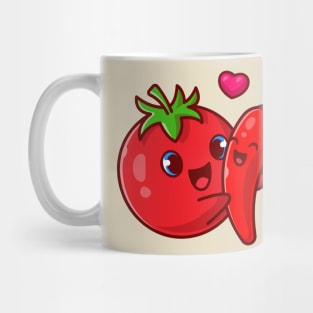 Cute Tomato Hug Chili Couple Cartoon Mug